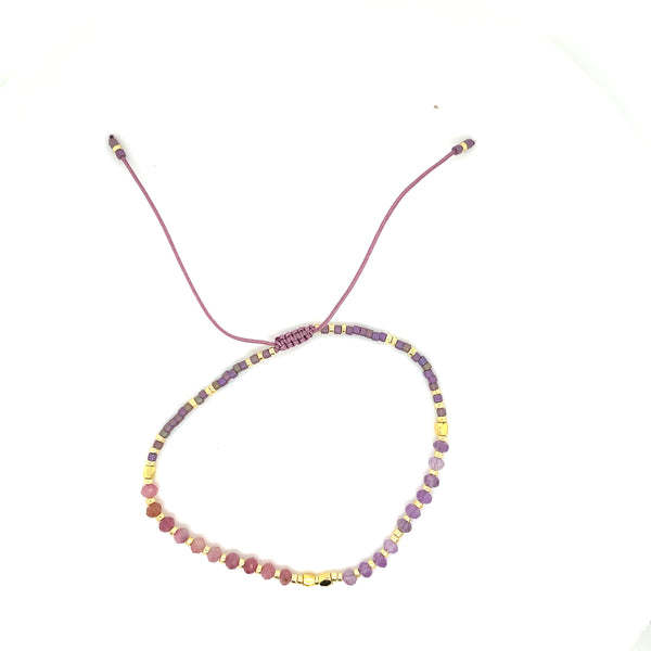 Adjustable Beaded Bracelet - Multi Mix Pink Gemstone