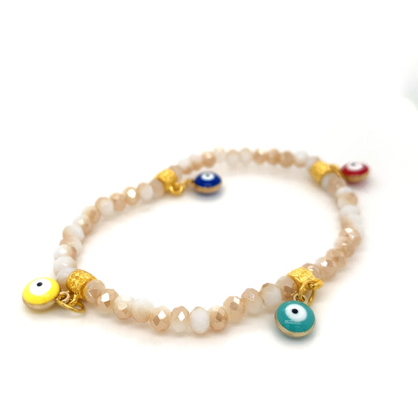 Mati Evil Eye- Cream Crystal Bracelets