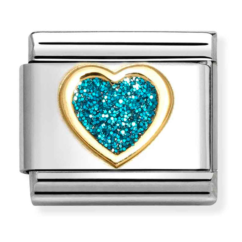 Love - Glitter Turquoise Heart Gold Charm