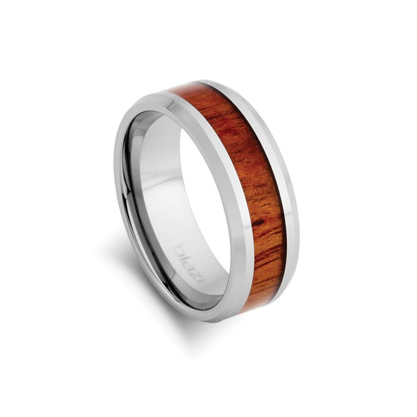 Men Rings - Blaze Tungsten Ring with Koa Wood Inlay