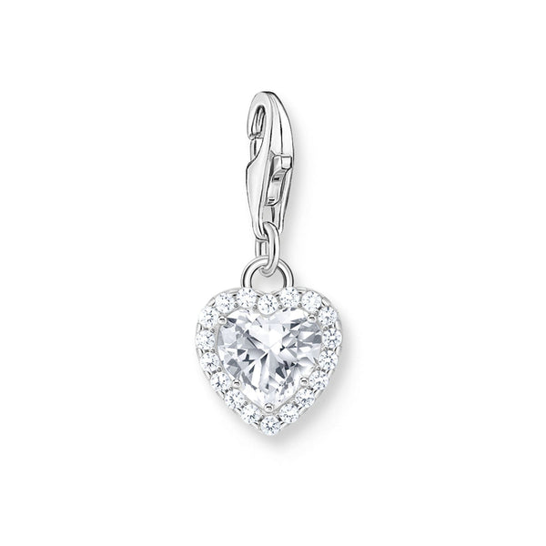 White Halo Heart with CZ Silver Charm