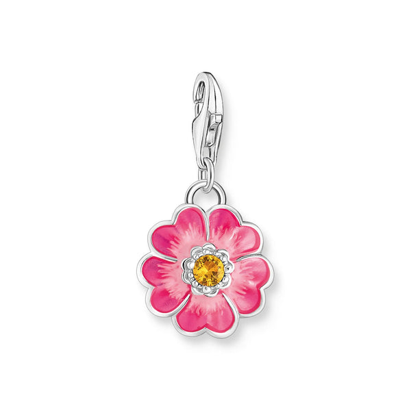 Pink Flower Silver Charm