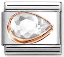 Gemstones - White CZ Faceted Right Drop Rosegold Charm