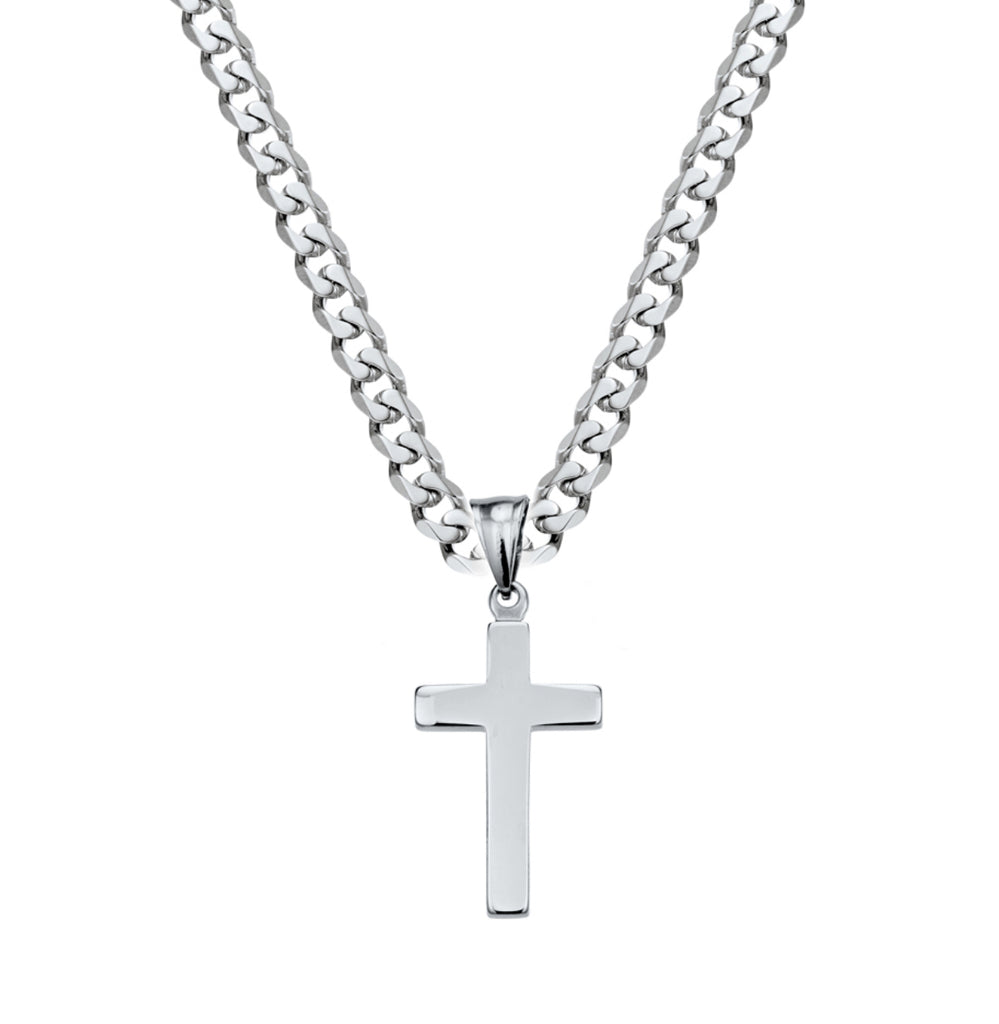 Necklace - Blaze Men’s Stainless Steel Cross Pendant on 6mm Curb Link Chain