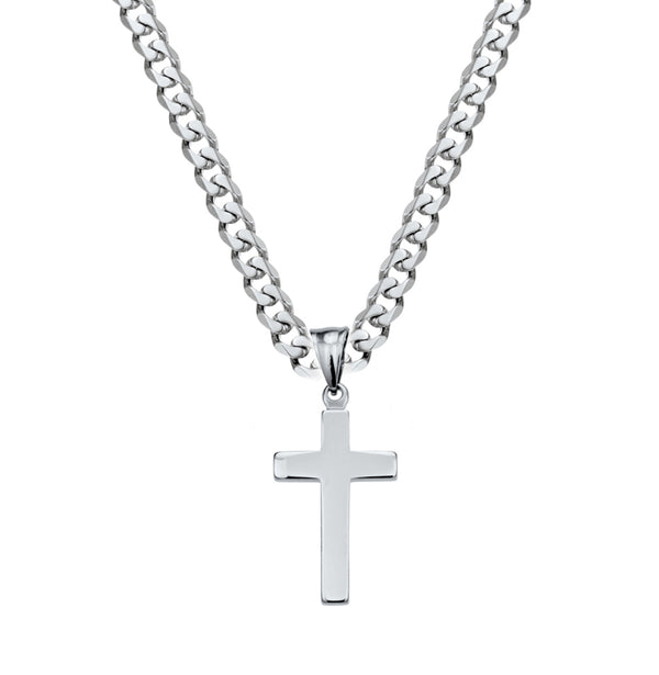 Necklace - Blaze Men’s Stainless Steel Cross Pendant on 6mm Curb Link Chain