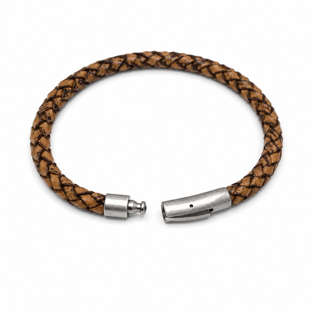 Leather Twist Pattern Bracelet - Tan Brown