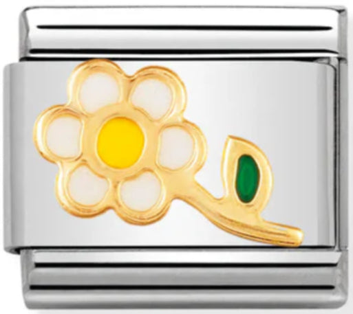 Nature - White Flower With Stem Gold Charm