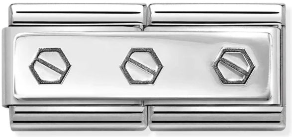 Double Link - Triple Hex Screws Silver Charm
