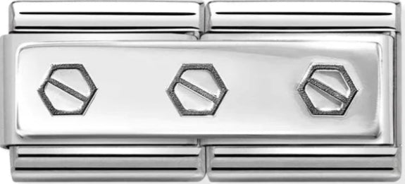 Double Links - Three Screws Silver Charm