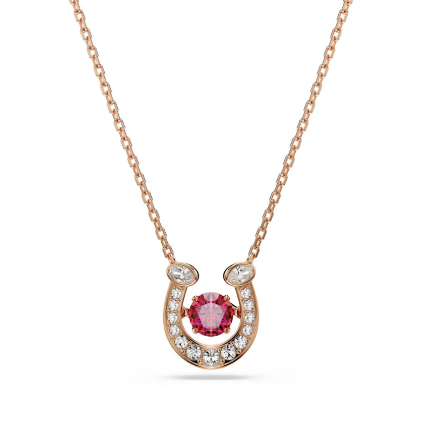 Symbolica: Red Round Cut Pave Horseshoe Rosegold Necklace