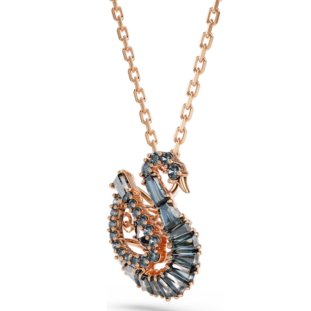 Swan: Black Mixed Cut Crystals Swan Rosegold Pendant