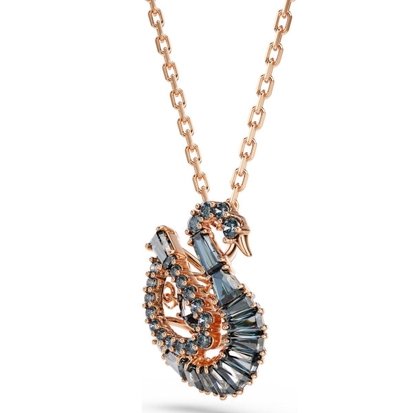 Swan: Black Mixed Cut Crystals Swan Rosegold Pendant