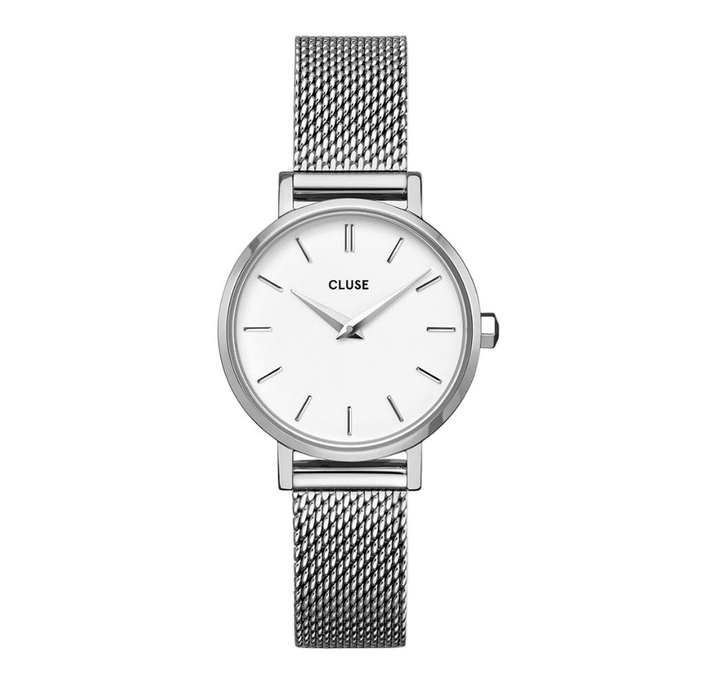 Boho Chic Petite: White/Silver Mesh Watch