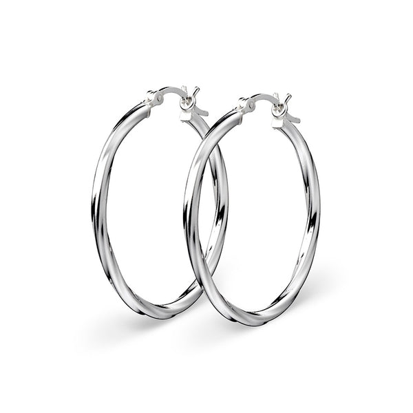 Earring - Silver Twist Hoops