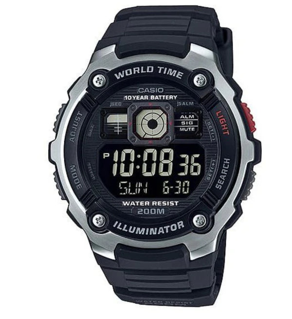 Casio Digital World Map Black Resin Band Watch