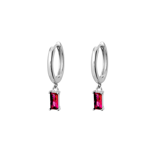 Ruby Pink CZ Baguette Drop Hoops