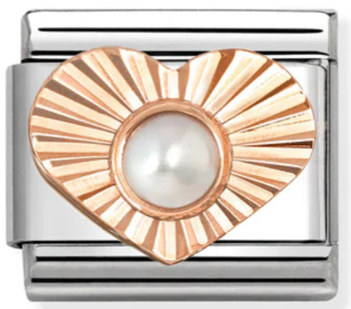 Gemstones - Heart with White Opal & Etched Detail Rosegold Charm