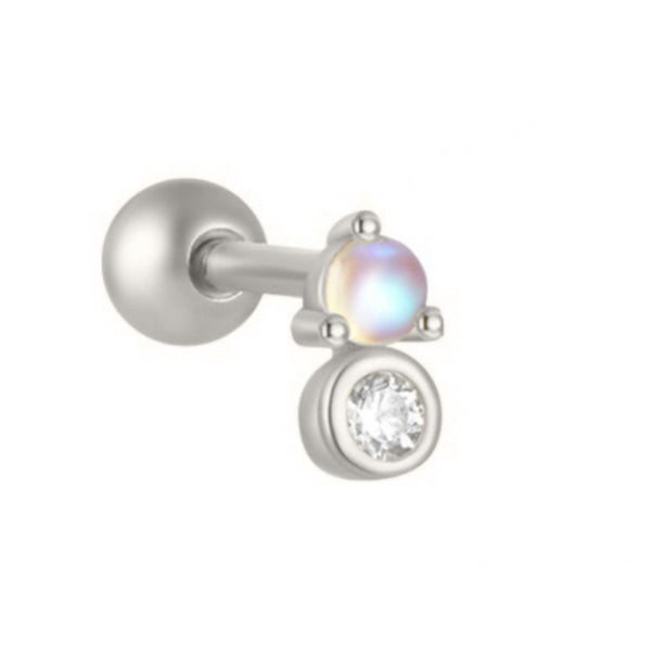 Ball Back Single Earring - Opalite & Bezel Set CZ - 2 colours