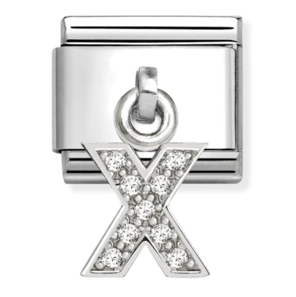 Silver - Letter X with CZ Dangle Charm