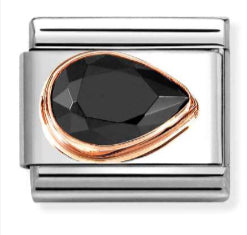 Black CZ Right Drop Faceted Rosegold Charm
