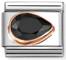 Gemstones - Black CZ Faceted Right Drop Rosegold Charm