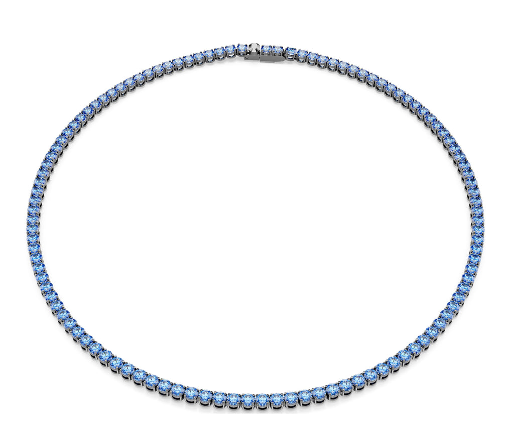 Matrix: Blue Round Cut Crystal Ruthenium Plated Tennis Necklace