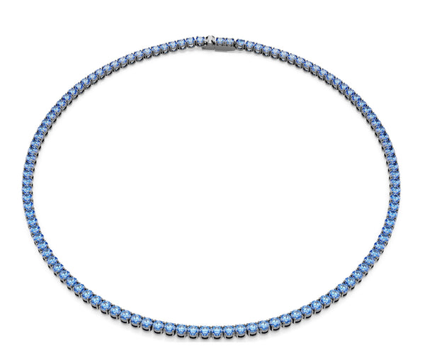 Matrix: Blue Round Cut Crystal Ruthenium Plated Tennis Necklace