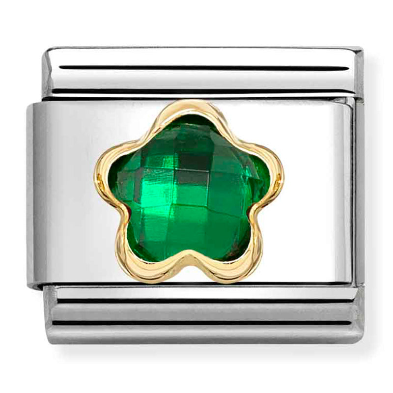 Nature - Green CZ Flower Gold Charm