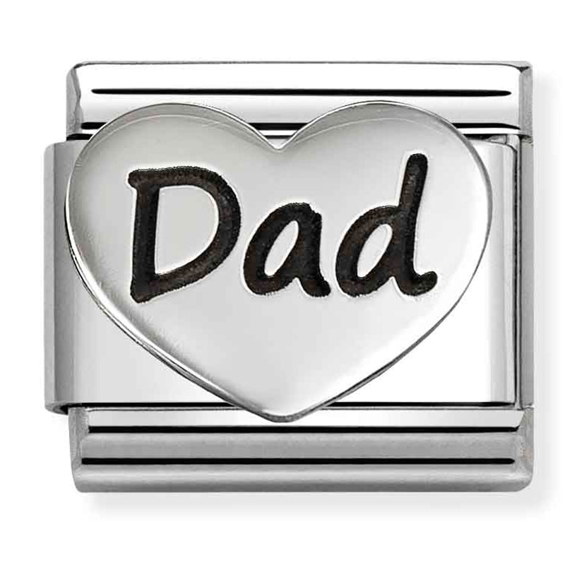 Family - Dad Heart Oxidised Silver Charm