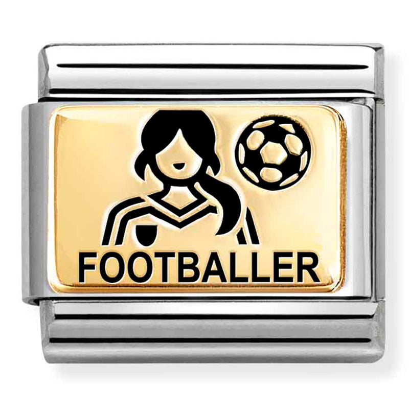 Occupation - Women Footballer with Black Enamel Gold Charm