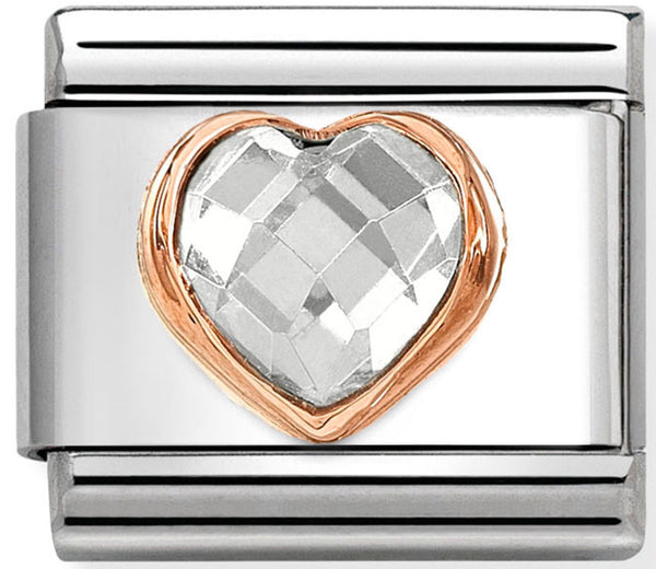 Love - White CZ Faceted Heart Rosegold Charm