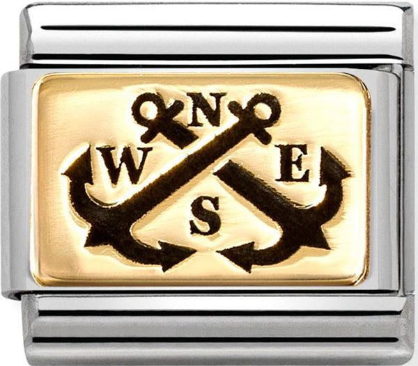 Symbols - Anchor NSEW with Black Enamel Gold Charm