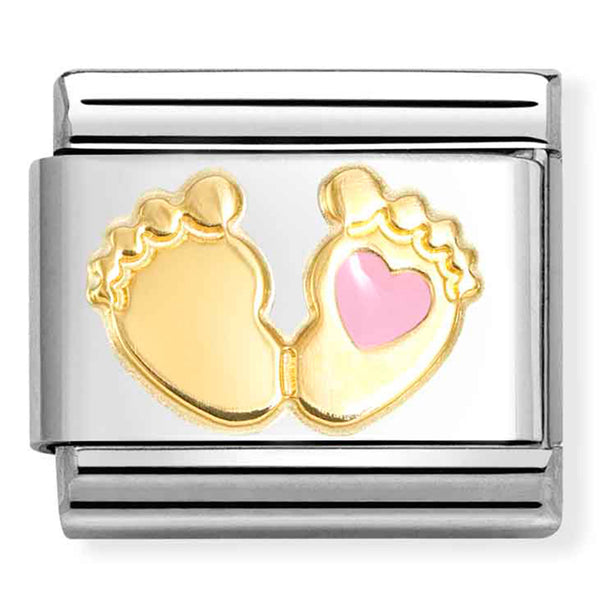 Baby - Pink Heart Foot Gold Charm