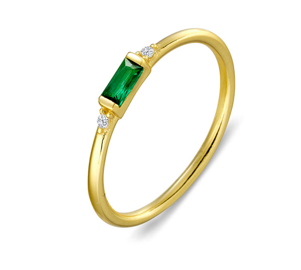 Rings - Emerald with CZ Petite Gold Fine Band