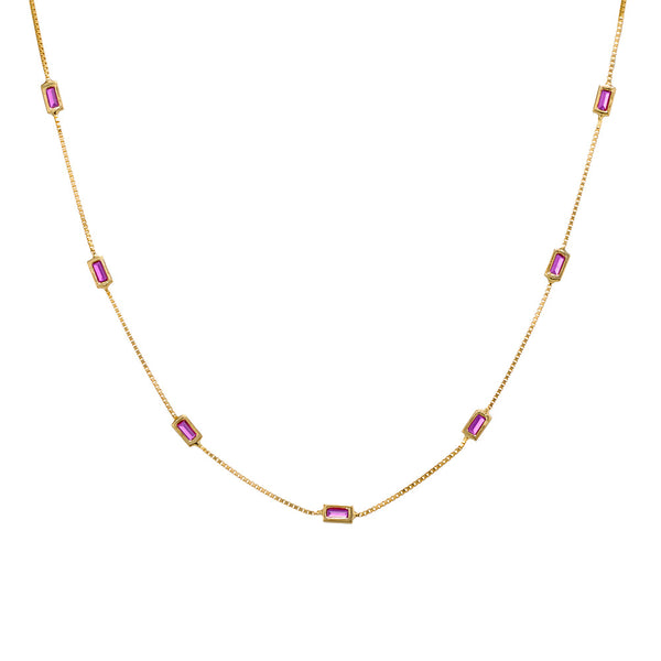 Ruby Pink CZ Baguette Necklace