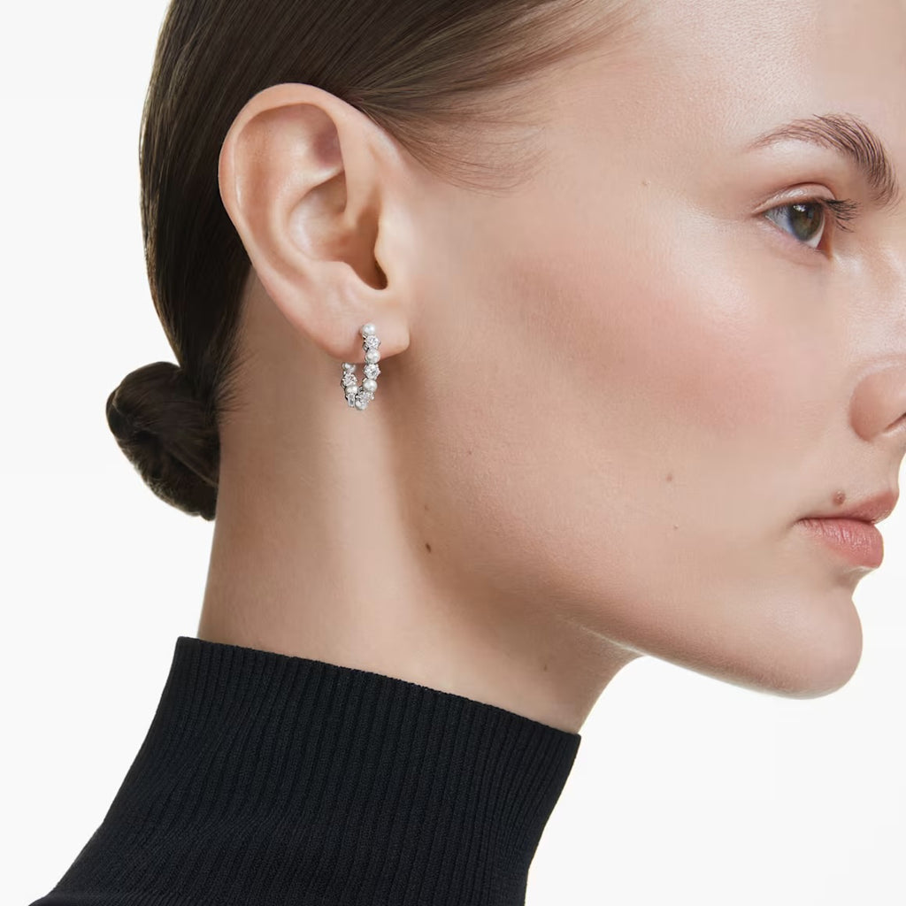 Matrix Pearl & Round Cut Silver Drop Earrings