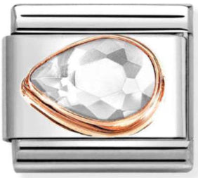 Gemstones - White CZ Faceted Left Drop Rosegold Charm