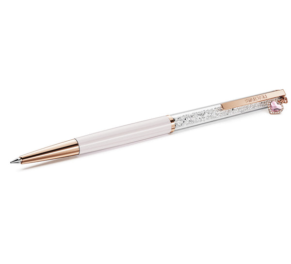 Crystalline Ballpoint Pen - Pink Lacquered Heart Dangle Rosegold