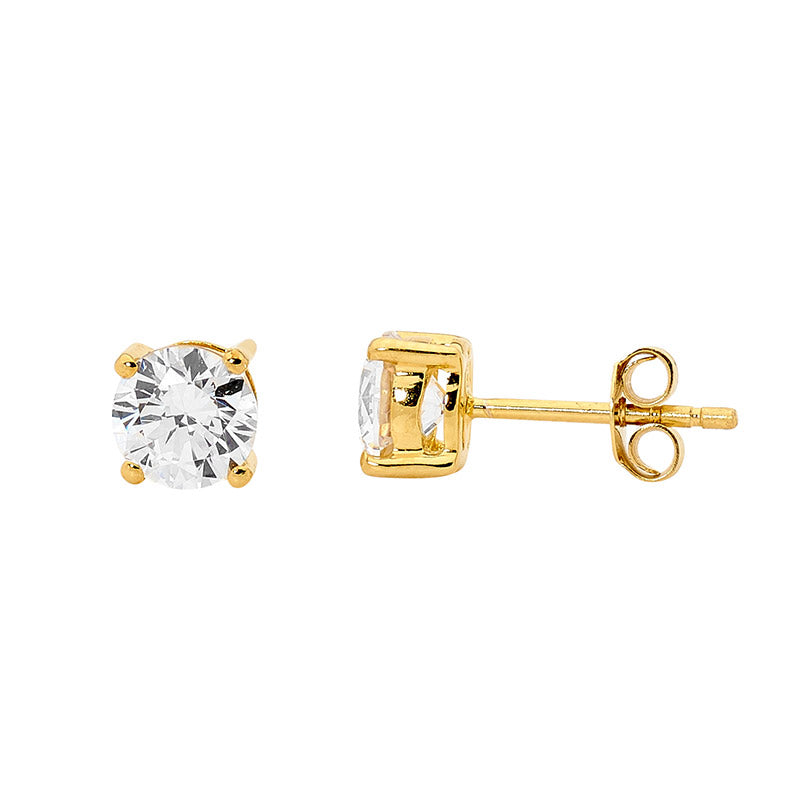 5mm Round CZ Claw Gold Stud Set