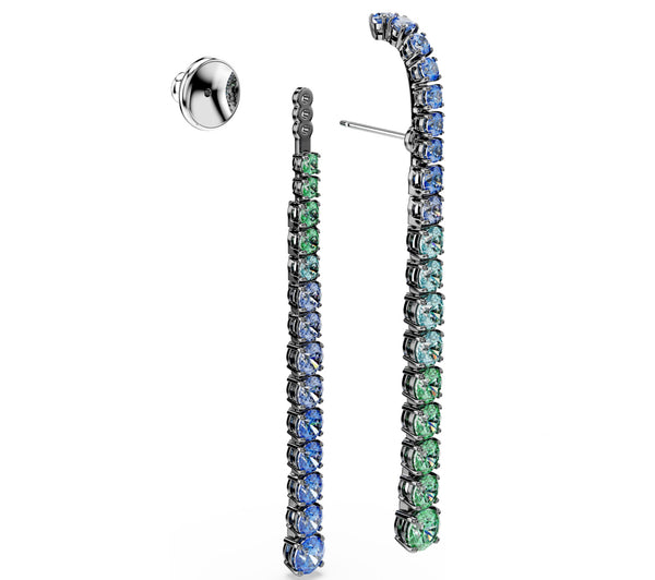 Matrix: Multicoloured Gradient Round Cuts Ruthenium Plated Drop Earrings
