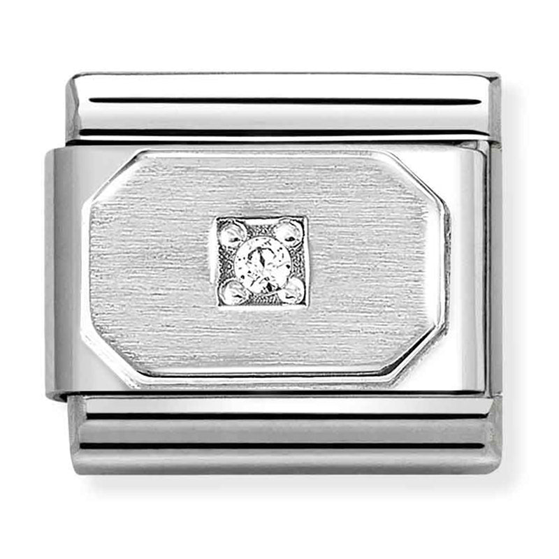 Symbols - Rectangle with White CZ Silver Charm