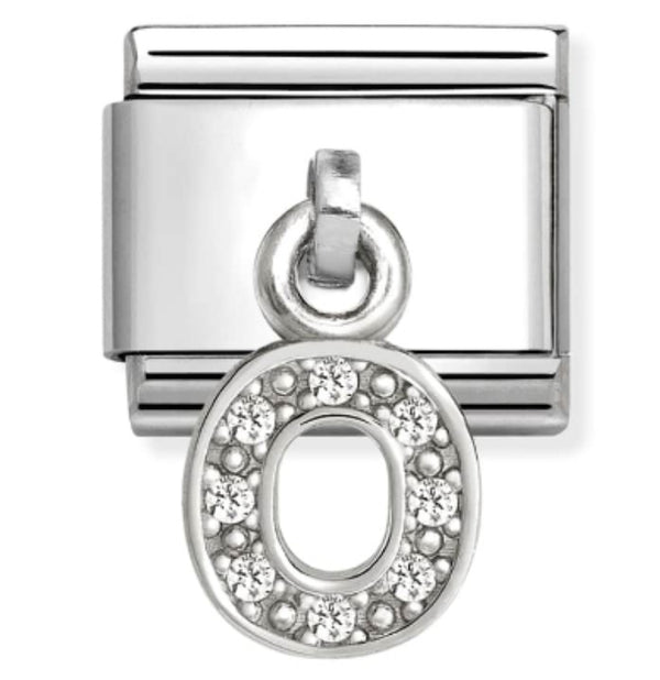 Silver - Letter O with CZ Dangle Charm