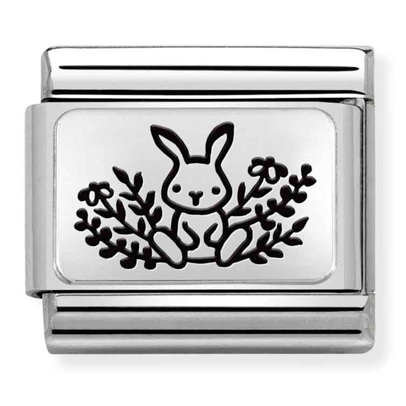 Animals - Bunny With Flowers Silver Charm