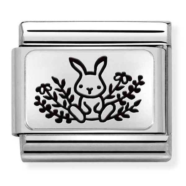 Animals - Bunny With Flowers Silver Charm