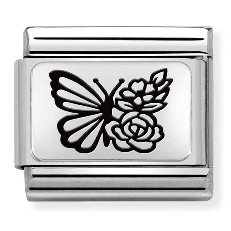 Animals - Butterfly With Flowers Silver Charm