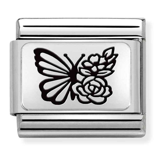 Animals - Butterfly With Flowers Silver Charm
