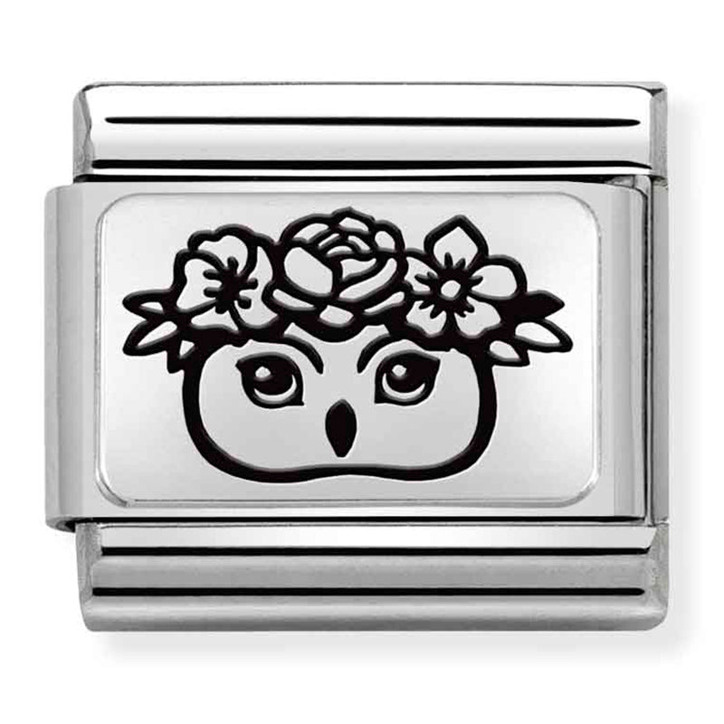 Animals - Owl With Flowers Silver Charm