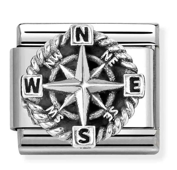 Travel - Compass Relief Oxidised Silver Charm
