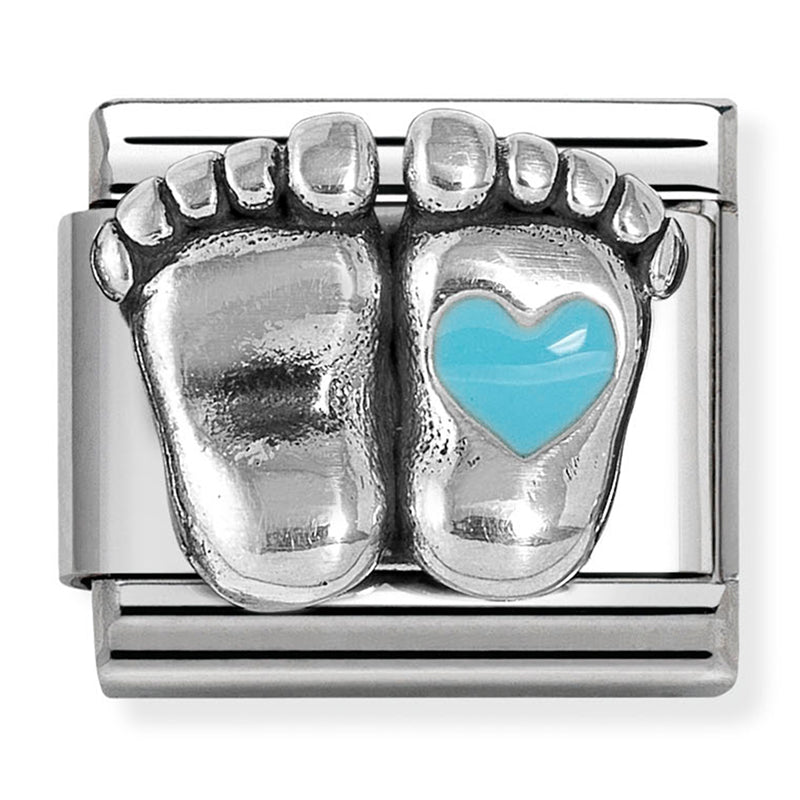 Baby - Blue Heart Foot Silver Charm