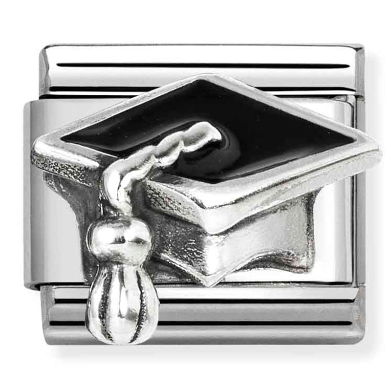 Occassions - Black Graduation Hat Silver Charm